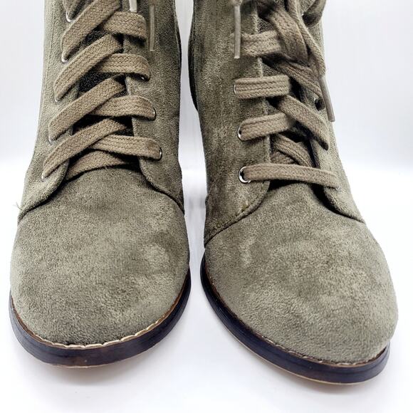Y2K NIB Candie's Couture Olive Green Ankle Lace-up Chunky Heel Booties Sz 8.5 - Picture 4 of 12